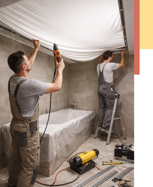 Монтаж натяжного потолка в ванной в Кингисеппе от 1246 руб. под ключ | ОТДЕЛОЧНИК-Кгп