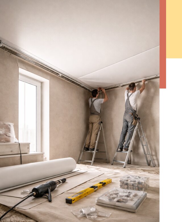 Монтаж натяжного потолка в спальне в Кингисеппе от 3946 руб. под ключ | ОТДЕЛОЧНИК-Кгп