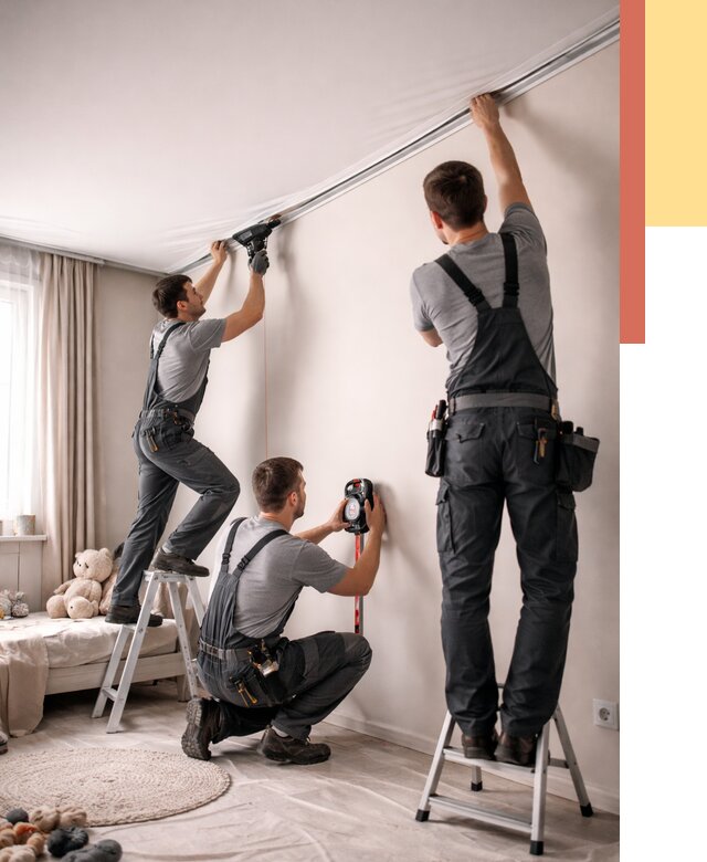 Монтаж натяжного потолка в детской в Кингисеппе от 3634 руб. — быстро и недорого | ОТДЕЛОЧНИК-Кгп