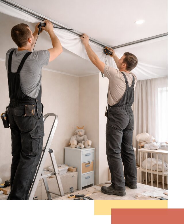 Монтаж натяжного потолка в детской комнате в Кингисеппе