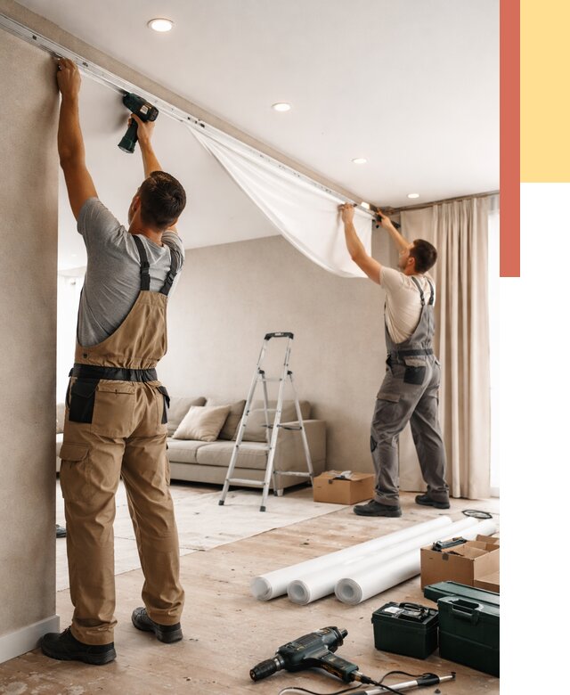 Монтаж натяжного потолка в гостиной в Кингисеппе от 571 руб. | ОТДЕЛОЧНИК-Кгп