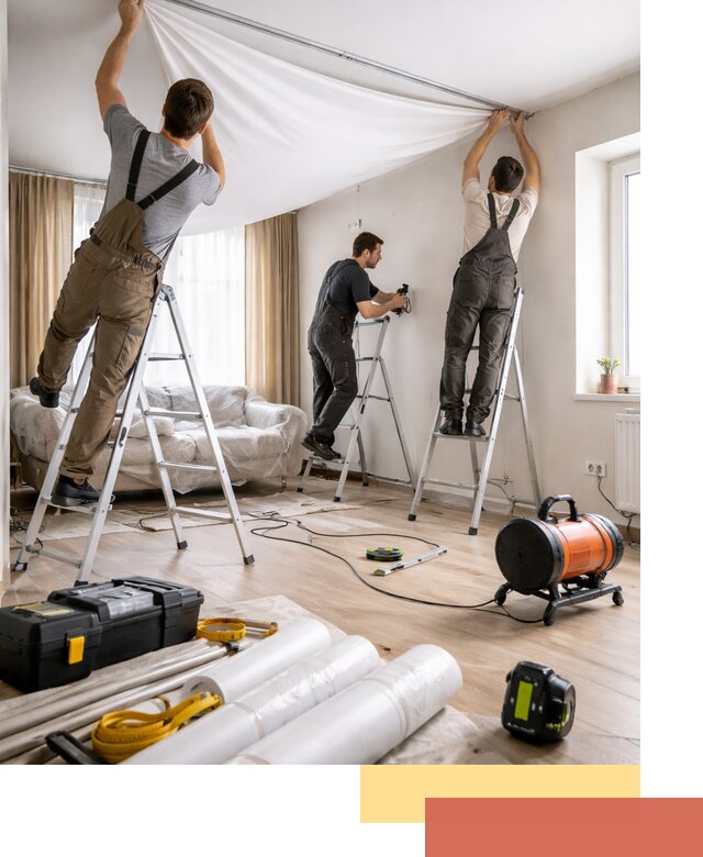 Монтаж натяжного потолка в гостиной в Кингисеппе