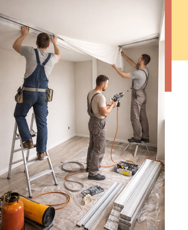 Монтаж натяжного потолка в студии в Кингисеппе от 5711 руб. — быстро и недорого | ОТДЕЛОЧНИК-Кгп