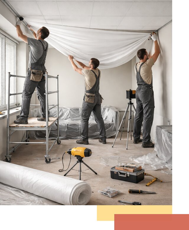 Монтаж натяжного потолка в офисе в Кингисеппе