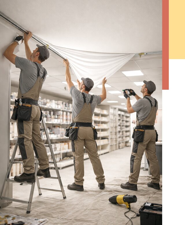 Монтаж натяжного потолка в магазине в Кингисеппе от 4673 руб. быстро и недорого | ОТДЕЛОЧНИК-Кгп