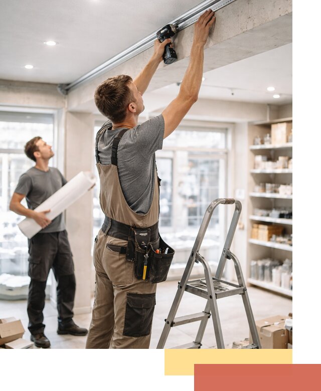 Монтаж натяжных потолков в магазине в Кингисеппе