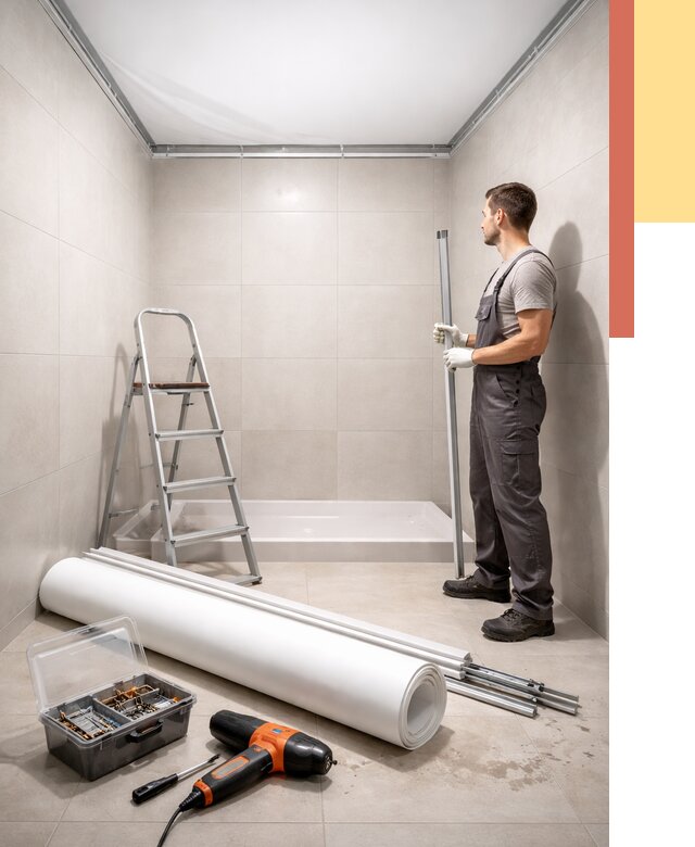 Монтаж натяжного потолка в санузле в Кингисеппе от 1921 руб. — ОТДЕЛОЧНИК-Кгп