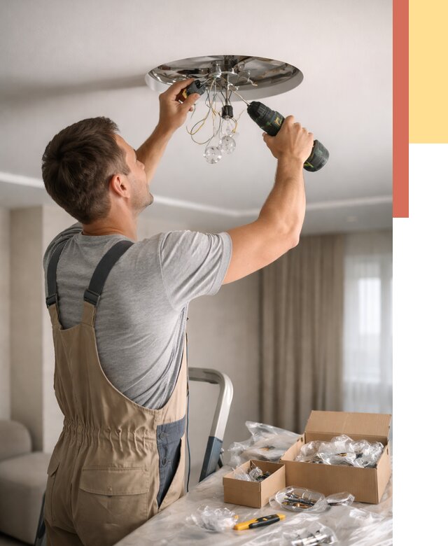 Установка люстры в натяжной потолок в Кингисеппе от 1246 руб. | Быстро и недорого — ОТДЕЛОЧНИК-Кгп