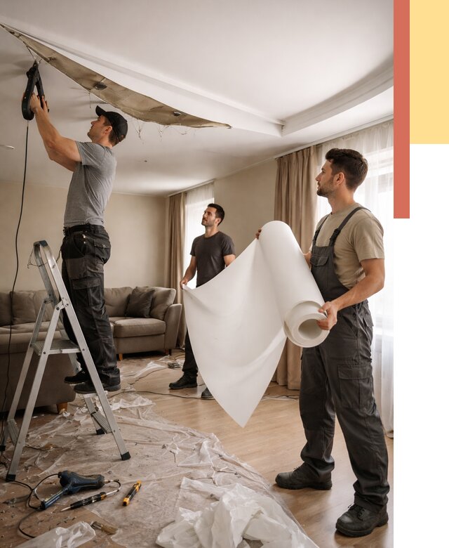 Замена полотна натяжного потолка в Кингисеппе от 9865 руб. быстро и недорого | ОТДЕЛОЧНИК-Кгп