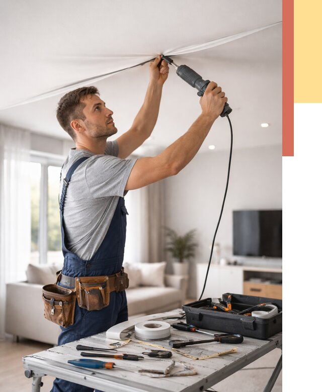 Ремонт натяжных потолков в Кингисеппе от 9865 руб. под ключ — ОТДЕЛОЧНИК-Кгп