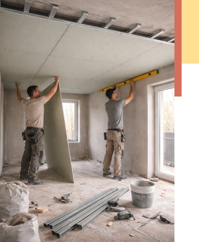 Одноуровневый потолок из гипсокартона в Кингисеппе от 779 руб. — монтаж под ключ | ОТДЕЛОЧНИК-Кгп