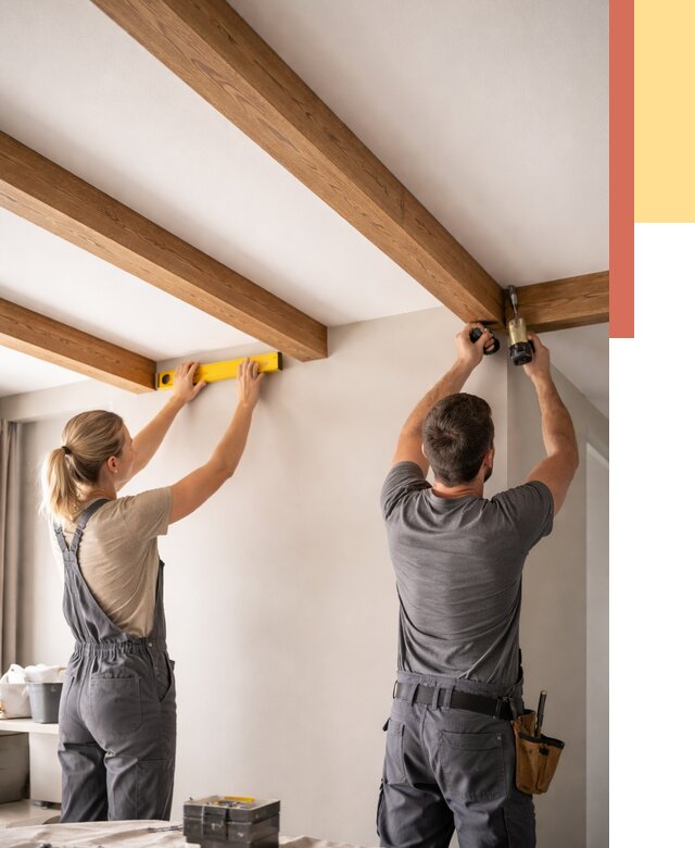 Монтаж декоративных балок на потолок в Кингисеппе от 4361 руб. — ОТДЕЛОЧНИК-Кгп